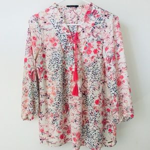 Tahari Pink Floral Tunic Blouse